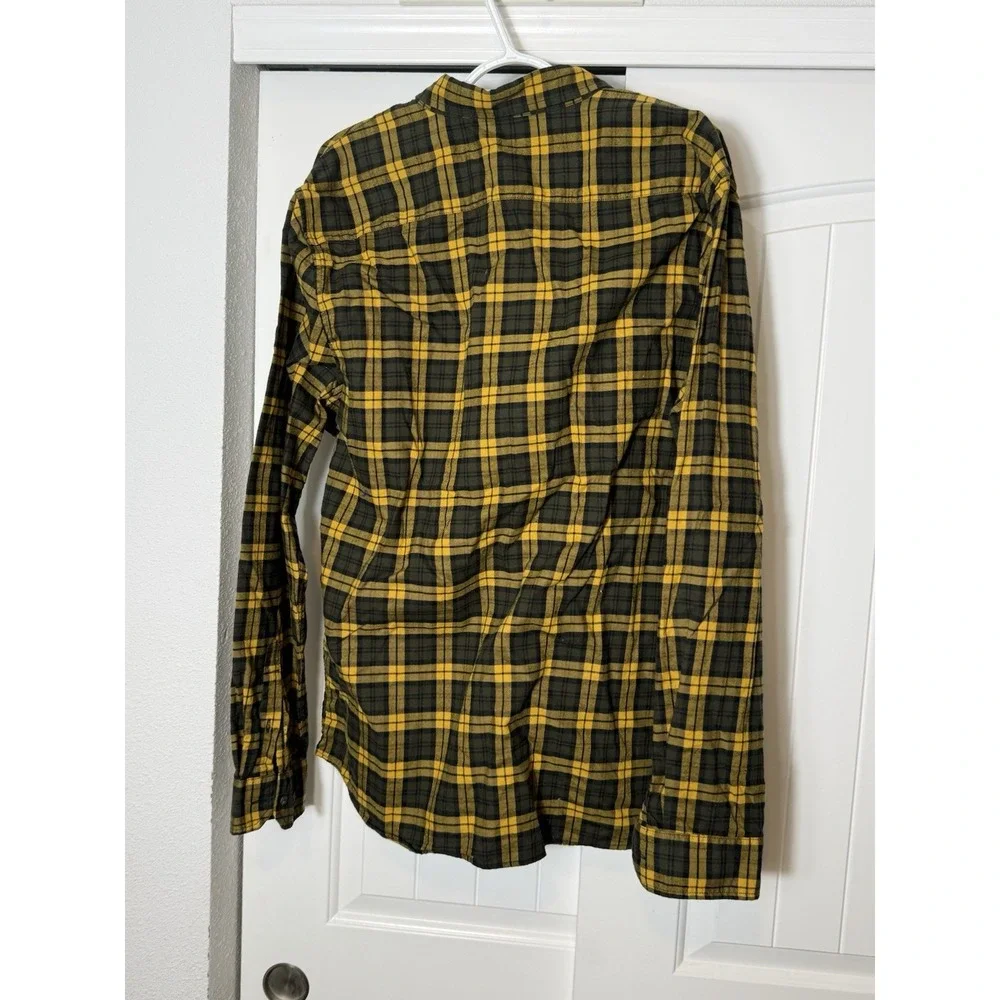 Banana Republic Black &‎ Yellow Soft Flannel Plaid Shirt Untucked Fit Mens XL